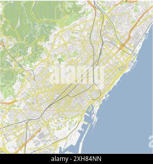 Road map of Barcelona in Spain. Contains layered vector with roads water, parks, etc. Stock Vector