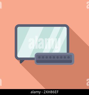 Das Smart Home System steuert den fernseher mit Fernbedienung, flaches Symbol mit langem Schatten Stock Vektor