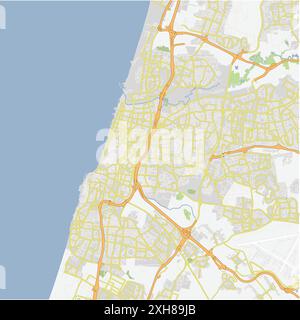 Road map of Tel Aviv in Israel. Contains layered vector with roads water, parks, etc. Stock Vector