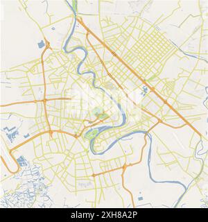 Road map of Baghdad in Iraq. Contains layered vector with roads water, parks, etc. Stock Vector