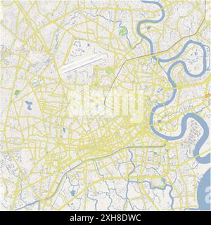 Road map of Ho Chi Minh City in Vietnam. Contains layered vector with roads water, parks, etc. Stock Vector