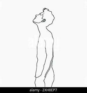 Abstrakte Linie männliche Figur Vektor isoliert auf weißem Hintergrund. Minimaler Umriss, der Mann schaut auf und träumt Stock Vektor