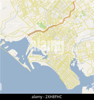 Road map of Karachi in Pakistan. Contains layered vector with roads water, parks, etc. Stock Vector