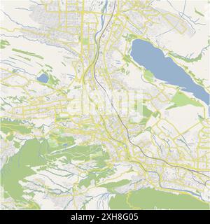 Road map of Tbilisi in Georgia. Contains layered vector with roads water, parks, etc. Stock Vector