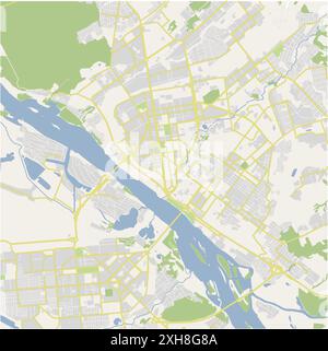 Road map of Novosibirsk in Russia. Contains layered vector with roads water, parks, etc. Stock Vector