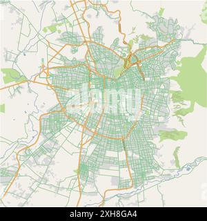 Road map of Santiago in Chile. Contains layered vector with roads water, parks, etc. Stock Vector