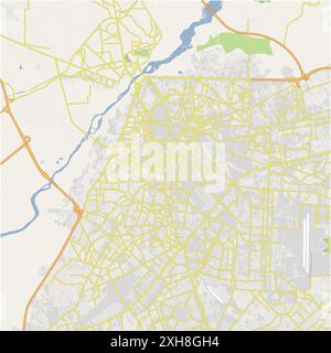 Road map of Lahore in Pakistan. Contains layered vector with roads water, parks, etc. Stock Vector