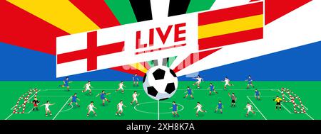 Live-Stream der Fußballmeisterschaft. Fußball-Cup-Banner. Vektorabbildung mit flachem Stil. Stock Vektor