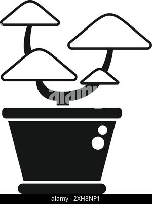 Schwarze Silhouette eines Bonsaibaums, der in einem Topf wächst, minimalistisches Design Stock Vektor