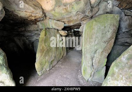 West Kennet Long Barrow prähistorischen neolithische Grab in der Nähe von Avebury, Wiltshire, England. Der Mittelgang mit Seiten- und Kammern Stockfoto