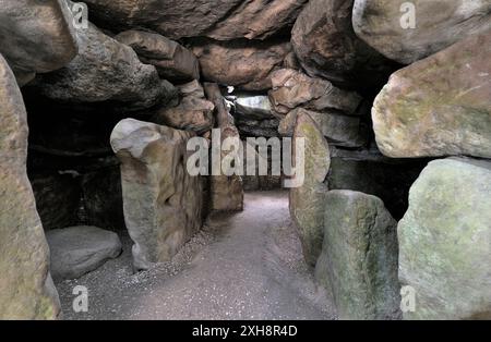 West Kennet Long Barrow prähistorischen neolithische Grab in der Nähe von Avebury, Wiltshire, England. Der Mittelgang mit Seiten- und Kammern Stockfoto