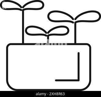 Einfacher hydroponischer Gartentopf mit drei kleinen Pflanzen, die darin wachsen Stock Vektor