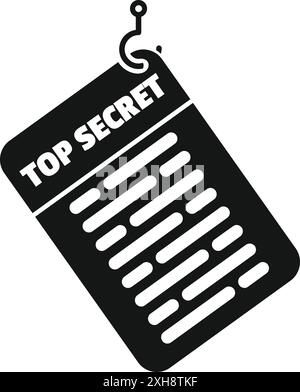 Schwarzes Symbol eines Dokuments mit der Aufschrift TOP Secret hängt an einem Haken Stock Vektor