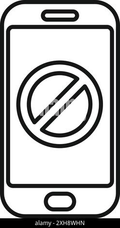 Einfaches Zeilensymbol eines Smartphones mit einem Stoppschild auf dem Bildschirm, das eine Zone ohne Telefon anzeigt Stock Vektor