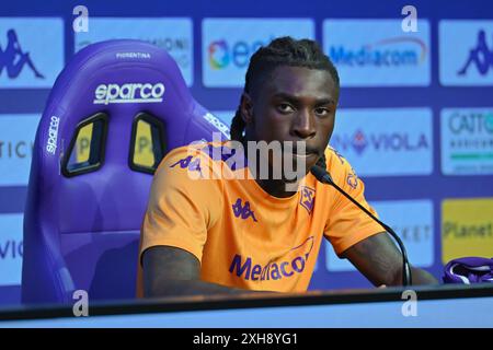 ACF Fiorentinas Forward Moise Kean während der Präsentation von ACF Fiorentinas neuem Spieler Mouse Kean, Other in Bagno a Ripoli (FI), Italien, 12. Juli 2024 Credit: Independent Photo Agency Srl/Alamy Live News Stockfoto