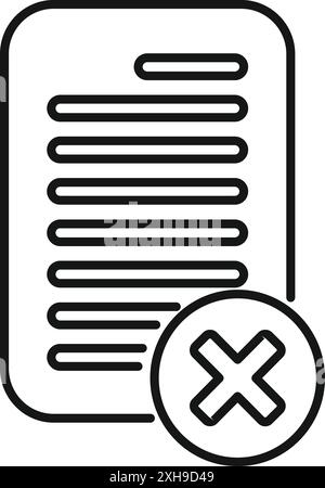 Einfaches Zeilensymbol eines Dokuments, das abgelehnt wird, mit einem großen Kreuz darüber Stock Vektor
