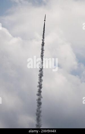 Brünn, Tschechische Republik. Juli 2024. Die Czech Rocket Challenge 2024 ist ein Studentenwettbewerb in Brünn, Tschechische Republik, am 12. Juli 2024. Organisiert von der Tschechischen Raketengesellschaft. Von Studenten für Studenten. Quelle: Vaclav Salek/CTK Photo/Alamy Live News Stockfoto