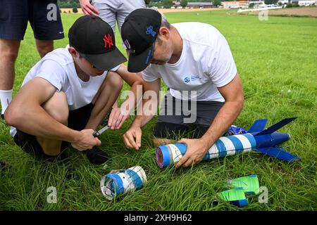 Brünn, Tschechische Republik. Juli 2024. Die Czech Rocket Challenge 2024 ist ein Studentenwettbewerb in Brünn, Tschechische Republik, am 12. Juli 2024. Organisiert von der Tschechischen Raketengesellschaft. Von Studenten für Studenten. Quelle: Vaclav Salek/CTK Photo/Alamy Live News Stockfoto