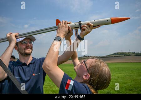 Brünn, Tschechische Republik. Juli 2024. Die Czech Rocket Challenge 2024 ist ein Studentenwettbewerb in Brünn, Tschechische Republik, am 12. Juli 2024. Organisiert von der Tschechischen Raketengesellschaft. Von Studenten für Studenten. Quelle: Vaclav Salek/CTK Photo/Alamy Live News Stockfoto