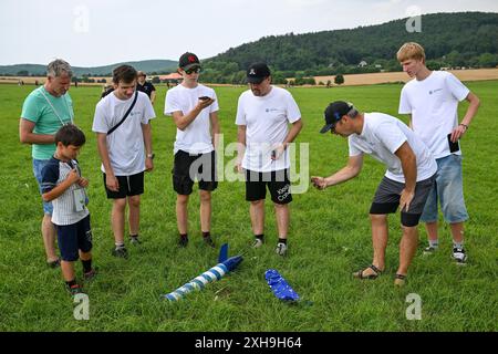 Brünn, Tschechische Republik. Juli 2024. Die Czech Rocket Challenge 2024 ist ein Studentenwettbewerb in Brünn, Tschechische Republik, am 12. Juli 2024. Organisiert von der Tschechischen Raketengesellschaft. Von Studenten für Studenten. Quelle: Vaclav Salek/CTK Photo/Alamy Live News Stockfoto