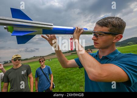 Brünn, Tschechische Republik. Juli 2024. Die Czech Rocket Challenge 2024 ist ein Studentenwettbewerb in Brünn, Tschechische Republik, am 12. Juli 2024. Organisiert von der Tschechischen Raketengesellschaft. Von Studenten für Studenten. Quelle: Vaclav Salek/CTK Photo/Alamy Live News Stockfoto