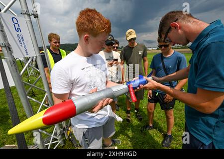 Brünn, Tschechische Republik. Juli 2024. Die Czech Rocket Challenge 2024 ist ein Studentenwettbewerb in Brünn, Tschechische Republik, am 12. Juli 2024. Organisiert von der Tschechischen Raketengesellschaft. Von Studenten für Studenten. Quelle: Vaclav Salek/CTK Photo/Alamy Live News Stockfoto