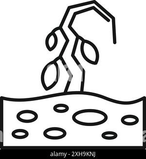 Einfaches, wirkungsvolles Symbol, das einen verdorbenen Baum in trockener, gerissener Erde darstellt und die Auswirkungen von Dürre und Klimawandel symbolisiert Stock Vektor