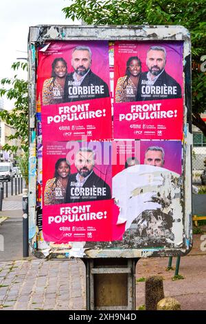 "Front Populaire"-politische Plakate in Montreuil 93000, Region Paris, Frankreich. Stockfoto