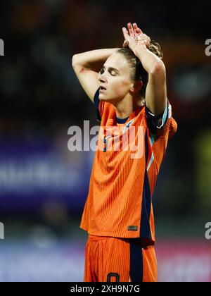 SITTARD - Vivianne Miedema aus Holland reagiert auf das Qualifikationsspiel der Frauen für die Europameisterschaft zwischen den Niederlanden (W) und Italien (W) im Fortuna Sittard Stadium am 12. Juli 2024 in Sittard (Niederlande). ANP BART STOUTJESDIJK Credit: ANP/Alamy Live News Stockfoto