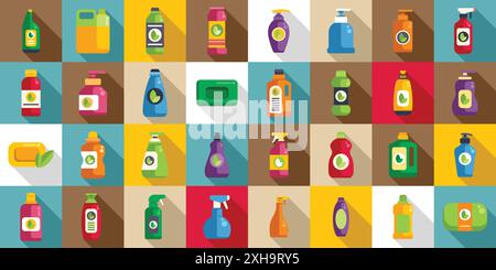Symbole für umweltfreundliche Reinigungsprodukte gesetzt. Umweltfreundliche Reinigungsprodukte zeigen ein natürliches und nachhaltiges Konzept Stock Vektor