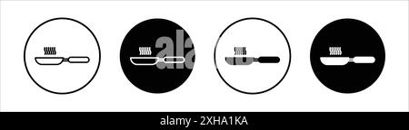 Symbol für die Bratpfanne Vektorsymbol oder Zeichensatzsammlung in Schwarz-weiß-Umrandung Stock Vektor