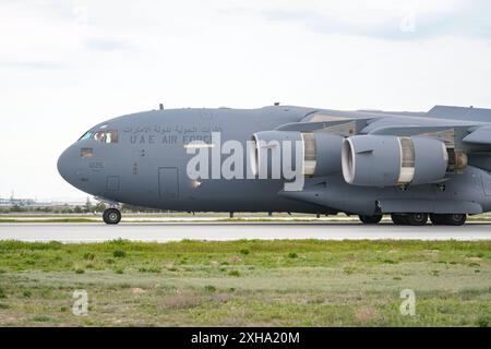 KONYA, TURKIYE - 9. MAI 2023: Boeing C-17A Globemaster III (F-238 UE-3) der United Arab Emirates landet während des Anatolian Eagl auf dem Flughafen Konya Stockfoto