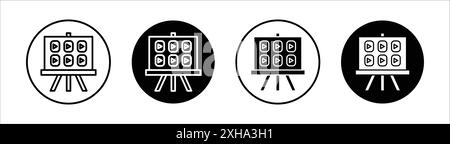 Storyboard-Symbol Vektorsymbol oder Zeichensatz-Sammlung in Schwarzweiß-Umrandung Stock Vektor