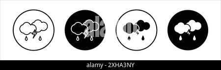 Thunderstorm Icon Vektorsymbol oder Zeichensatzsammlung in Schwarzweiß-Umrandung Stock Vektor