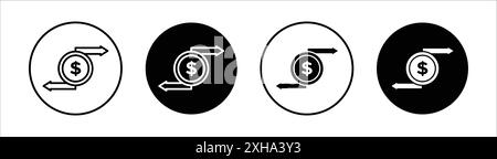 Umsatzsymbol Vektorsymbol oder Zeichensatz-Sammlung in Schwarzweiß-Umrandung Stock Vektor