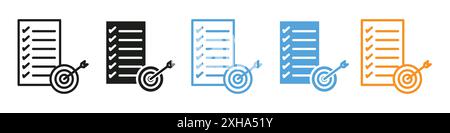Symbol für erreichte Ziele und Ziele Vektorsymbol oder Zeichensatz-Sammlung in Schwarzweiß-Umrandung Stock Vektor