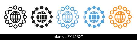 Globales Netzwerksymbol Sammlung von Vektorsymbolen oder Zeichensätzen in Schwarzweiß-Umrandung Stock Vektor