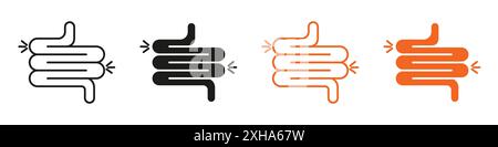 Darmbissen Symbol Vektorsymbol oder Zeichensatz Sammlung in schwarz-weiß-Umrandung Stock Vektor