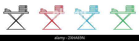 Bügelbrettsymbol-Kollektion mit Vektorsymbol oder Schildersatz in schwarz-weißer Umrandung Stock Vektor