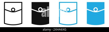 Pocket Icon Vektorsymbol oder Zeichensatzkollektion in Schwarz-weiß-Umrandung Stock Vektor