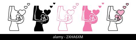 Symbol für Schwangerschaftspflege Vektorsymbol oder Zeichensatzsammlung in schwarz-weiß-Umrandung Stock Vektor