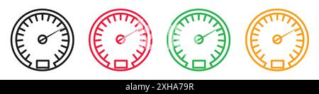 Tachometer-Symbol Vektorsymbol oder Zeichensatz-Sammlung in Schwarzweiß-Umrandung Stock Vektor