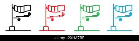 Strong Breeze Flag up Symbol Vektorsymbol oder Zeichensatz Kollektion in schwarz-weiß Umrisse Stock Vektor