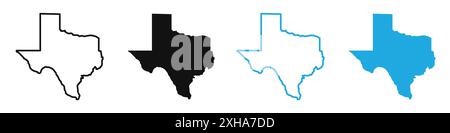 Texas Map Icon Vector Symbol oder Zeichensatz Sammlung in schwarz-weiß Umrisse Stock Vektor