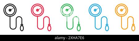 Tonometer-Symbol Vektorsymbol oder Zeichensatz-Sammlung in Schwarzweiß-Umrandung Stock Vektor