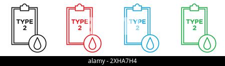 Typ-2-Diabetes-Symbol Vektorsymbol oder Zeichensatz-Sammlung in schwarz-weißer Umrandung Stock Vektor