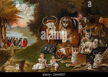 1833 „The Peaceable Kingdom“ von Edward Hicks (1780–1849) aus der Sammlung der Pennsylvania Academy of Fine Arts, ausgestellt im Albuquerque Museum Stockfoto