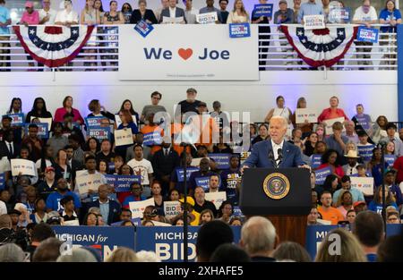 Detroit, Usa. Juli 2024. Präsident Joe Biden spricht am Freitag, den 12. Juli 2024 an der Renaissance High School in Detroit, Michigan. Foto: Rena Laverty/UPI Credit: UPI/Alamy Live News Stockfoto