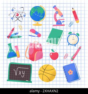 y2k Schule und Bildung Set, Vektorillustration Stock Vektor
