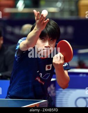 Hongkong, China. Juli 2024. Ono Daito aus Japan spielt beim U19-Jungen-Singles-Spiel gegen Yu NOK aus China beim WTT Youth Contender Hong Kong 2024 in Hong Kong, China, 13. Juli 2024. Quelle: Lo Ping Fai/Xinhua/Alamy Live News Stockfoto